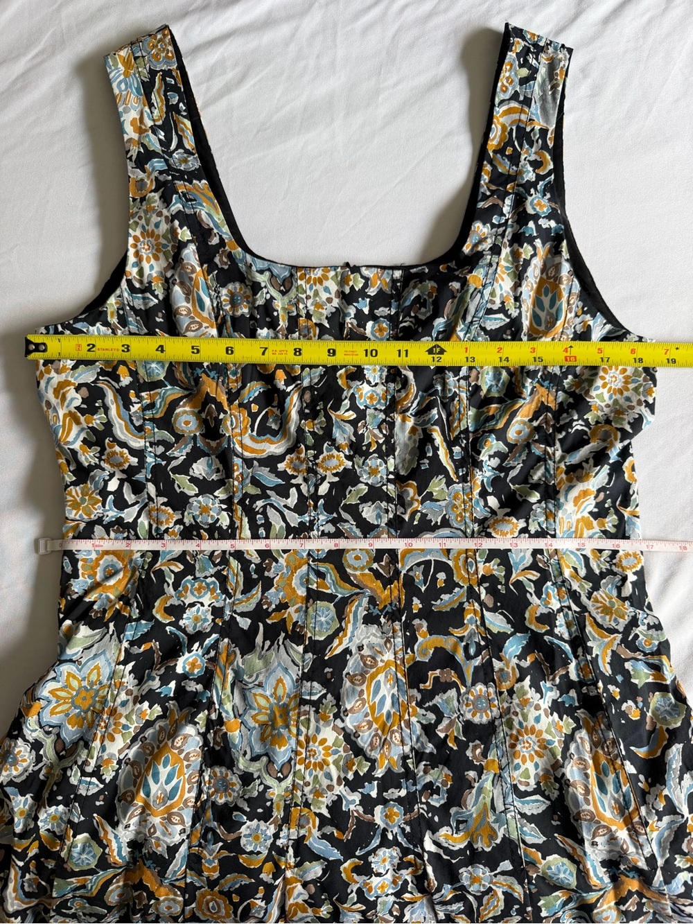 Veronica Beard Jolie Black Gold Blue Floral Paisley Sleeveless A-Line Midi Dress - Picture 16 of 17